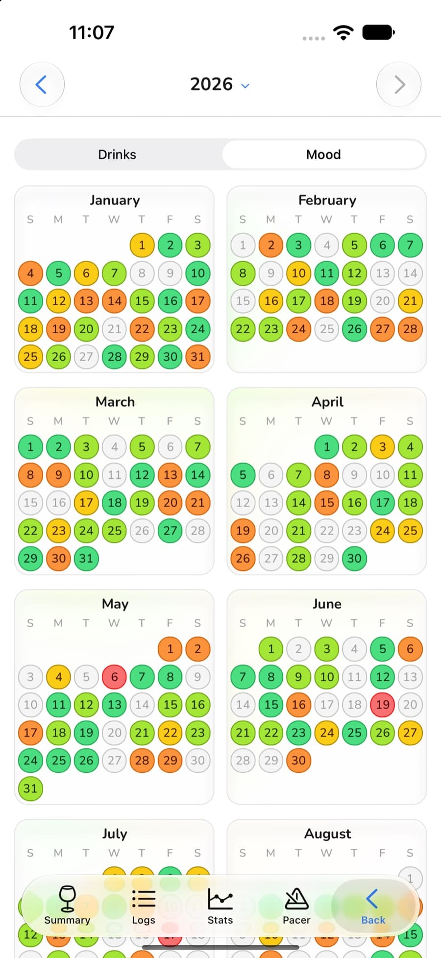 Yearly mood calendar with a daily mood for each day