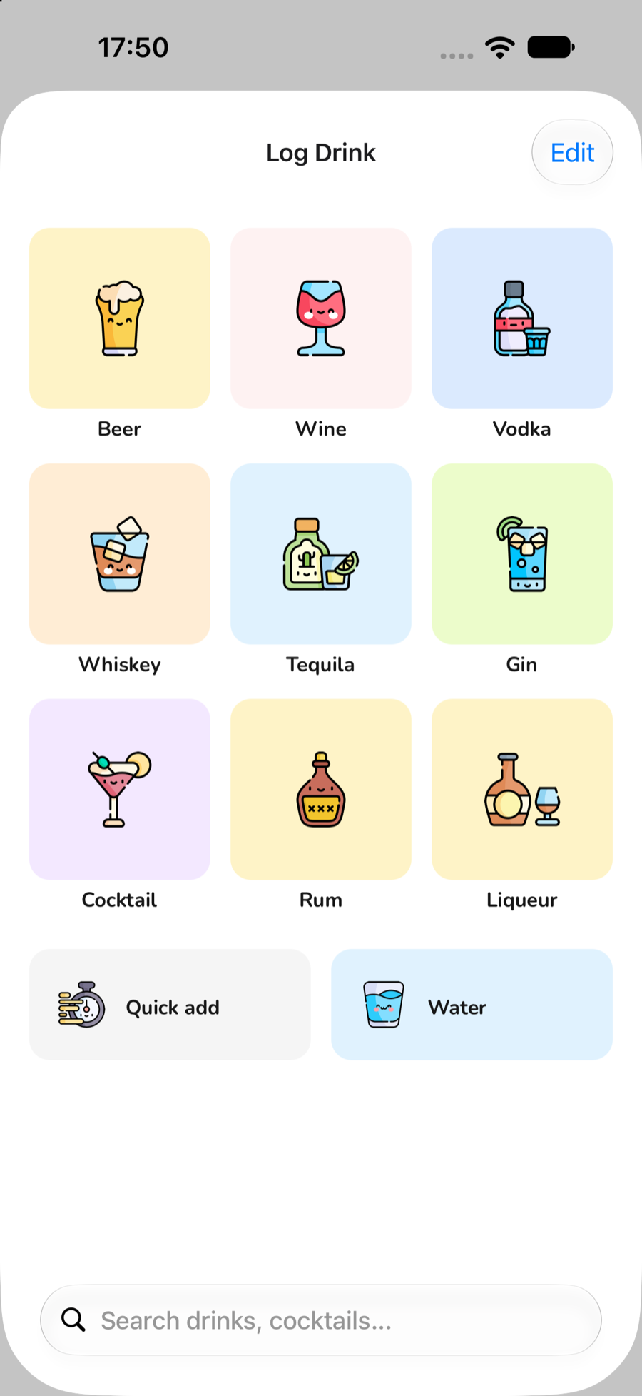 Drink picker with beer, wine, vodka, whiskey and cocktails
